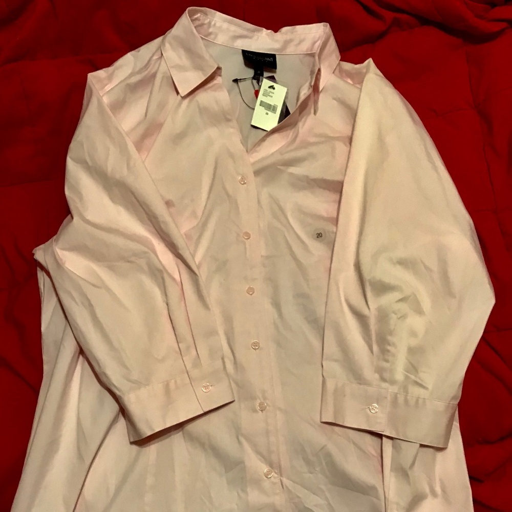 Lane Bryant Pink Blouse  3/4 shelves hidden buttons 20 NWT